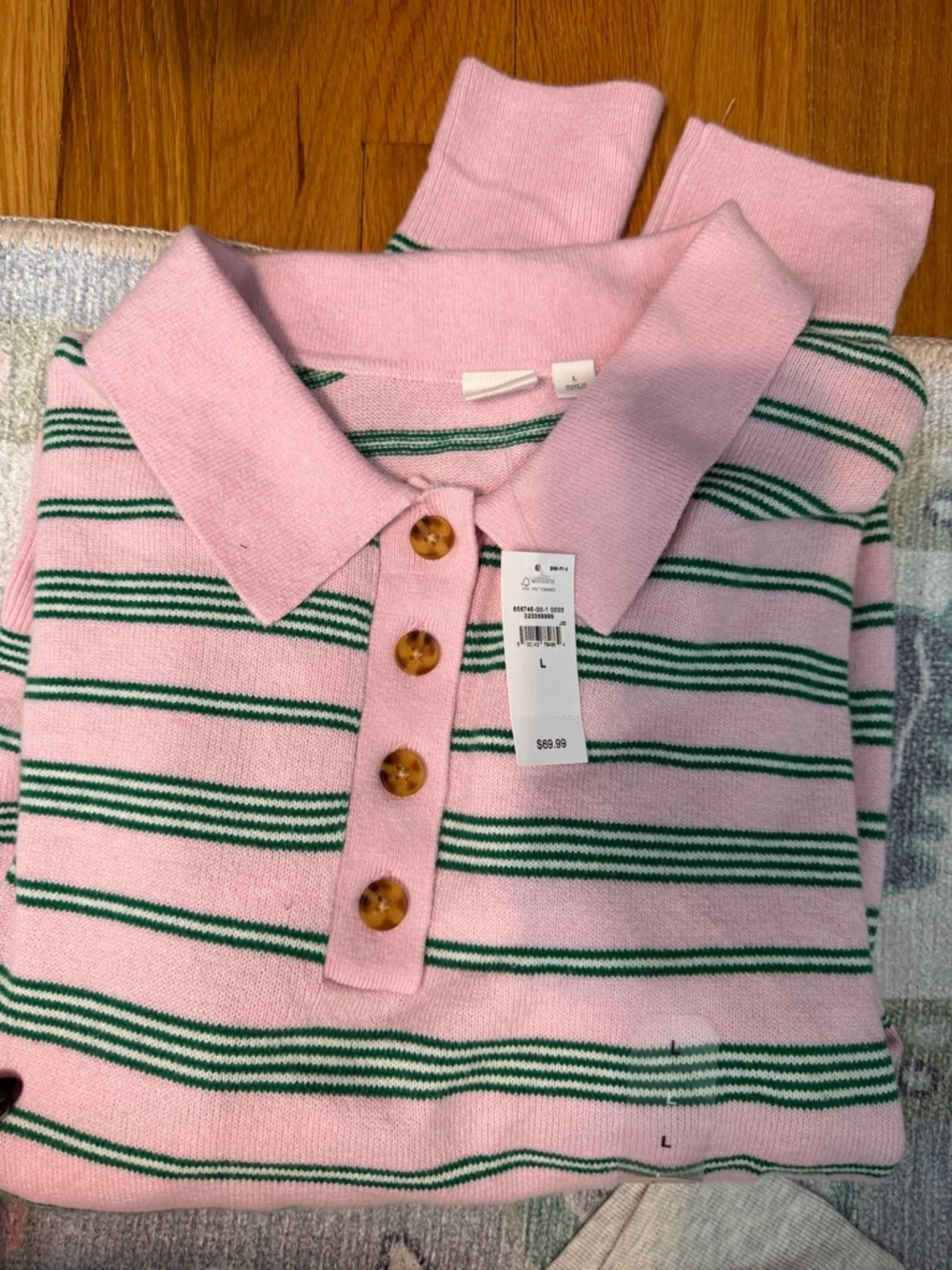 Pink & Green Striped Polo Knit Top Women's Large